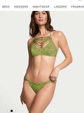 Victoria's Secret Limelight Green Dotted Halter Bikini Top